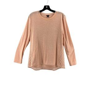 Ann Taylor Women's Pink Crochet Lace Lined Knit Top Shirt Blouse Size Large